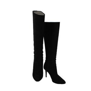 Jimmy Choo Sz 35.5 Black Suede 14" Leather Sole 3" Heel Back Zip w Dust Bag Boot